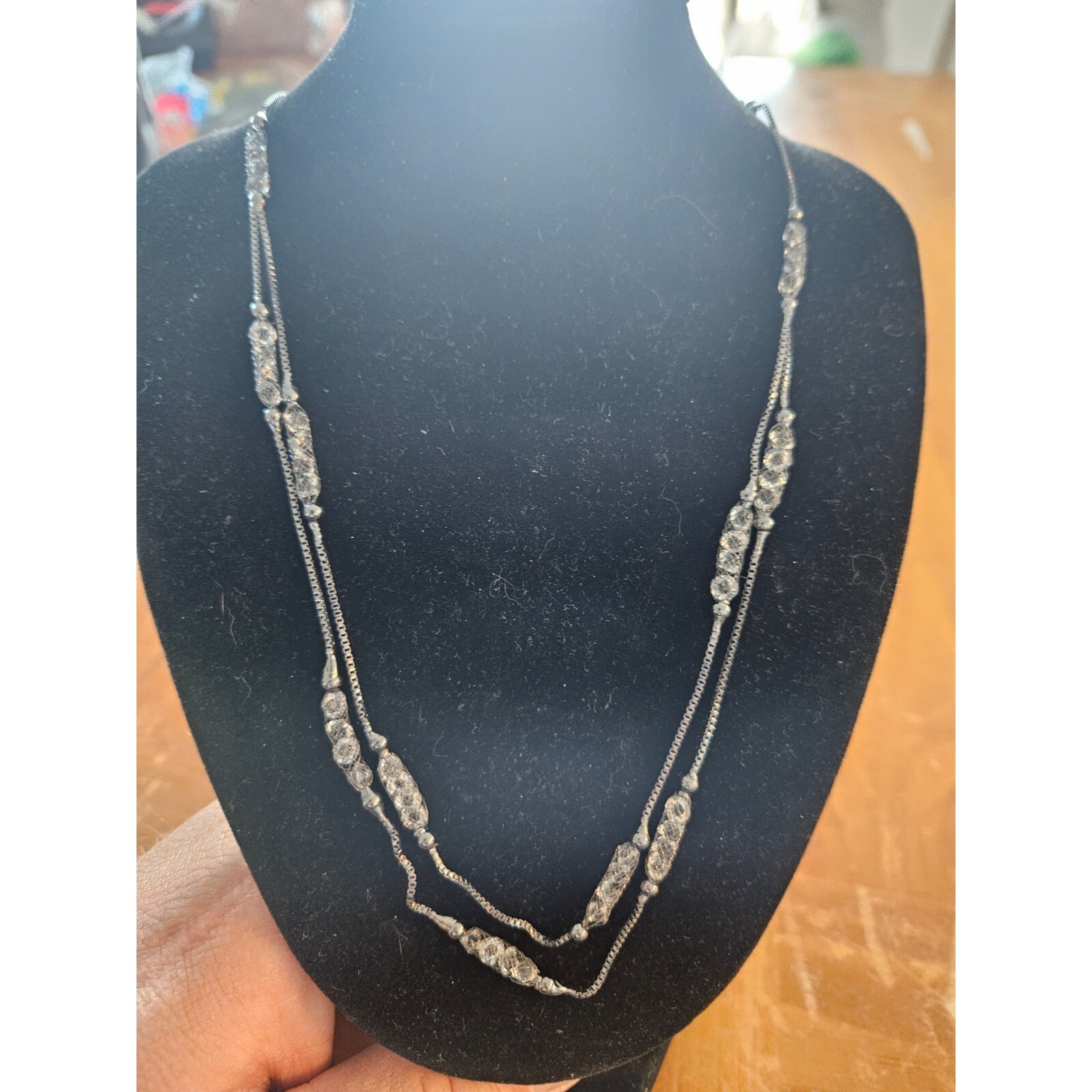 Christopher & Banks Black And Rhinestone Double Layer Necklace Sparkle